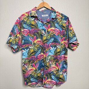 Tommy Bahama Fuego Palms Camp Shirt Blue Allure Hawaiian Short Sleeve sz L